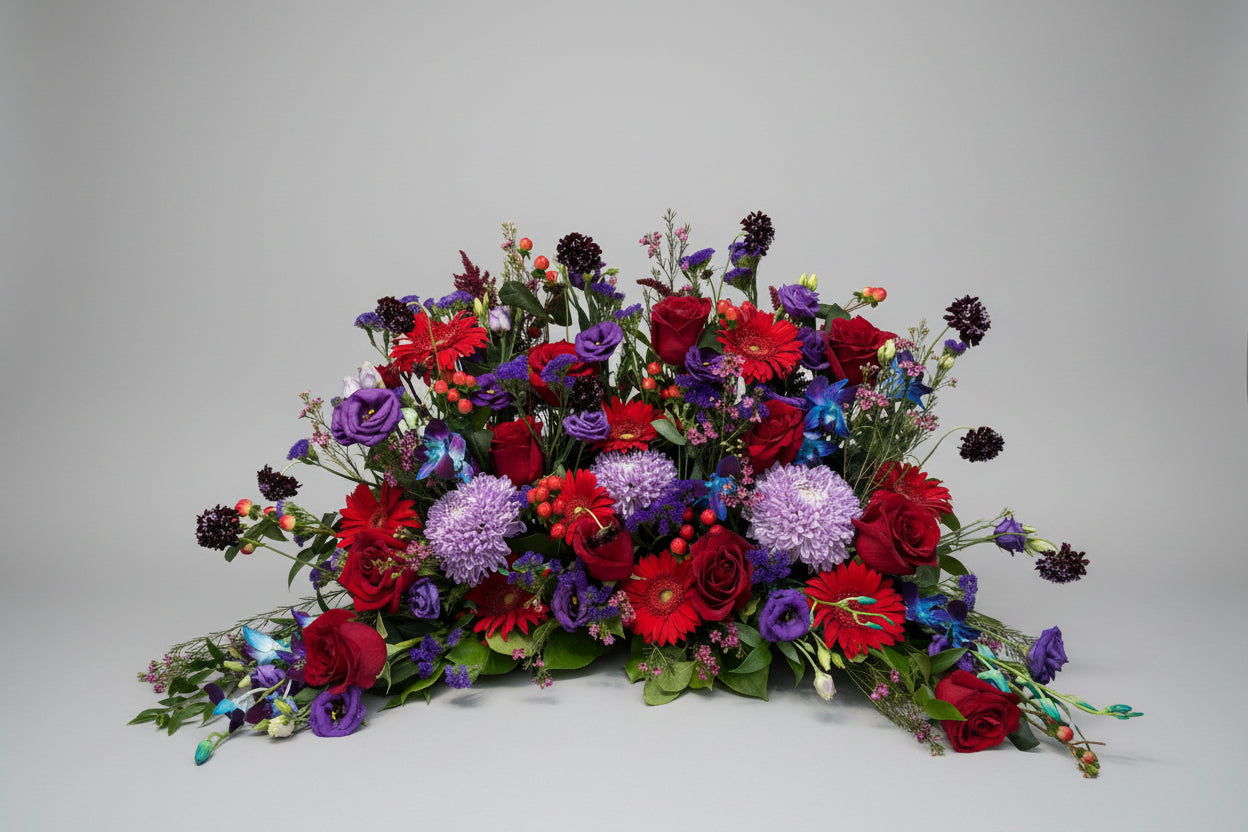 Deep Red and Purple Urn Arrangement