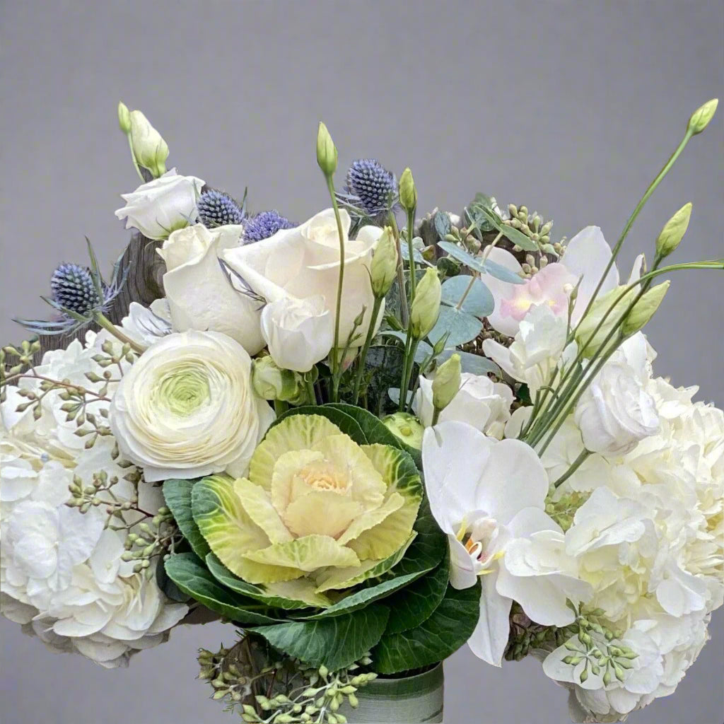 White with Blue Accent Flower Arrangement