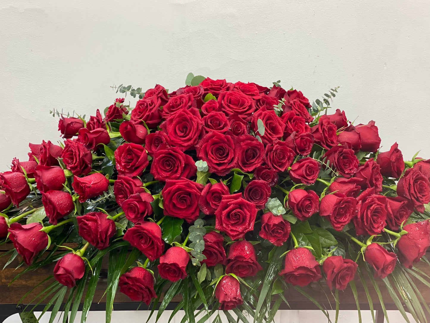 Casket Spray - Red Rose Burst Arrangement