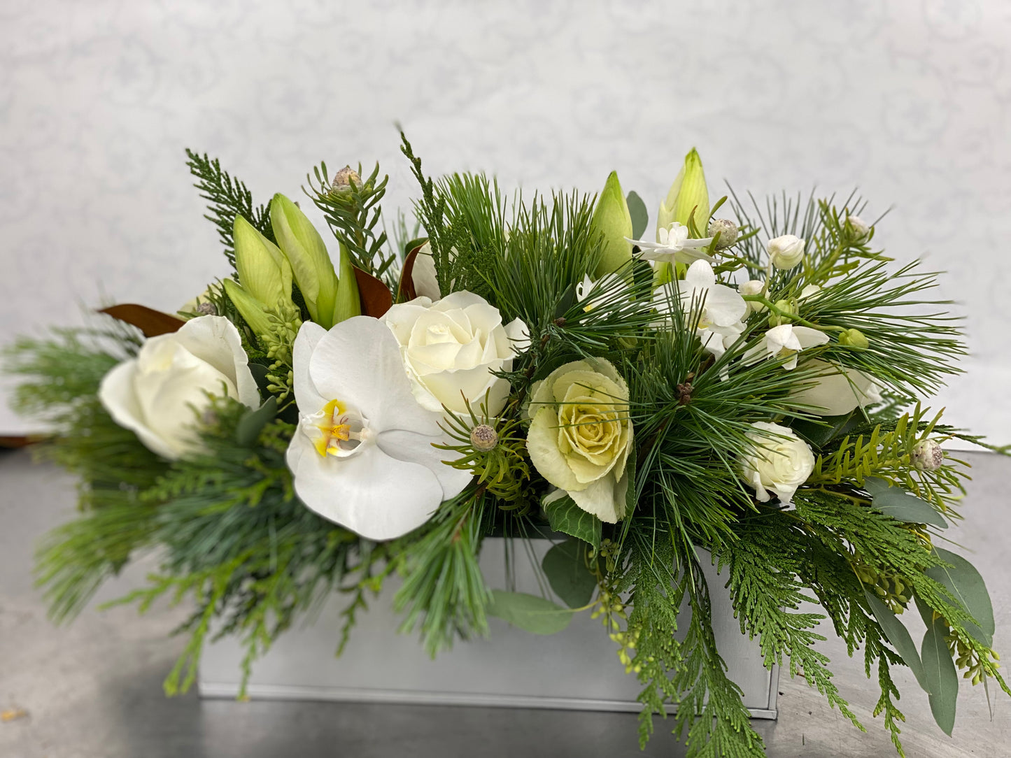 White winter Centerpiece - container may vary