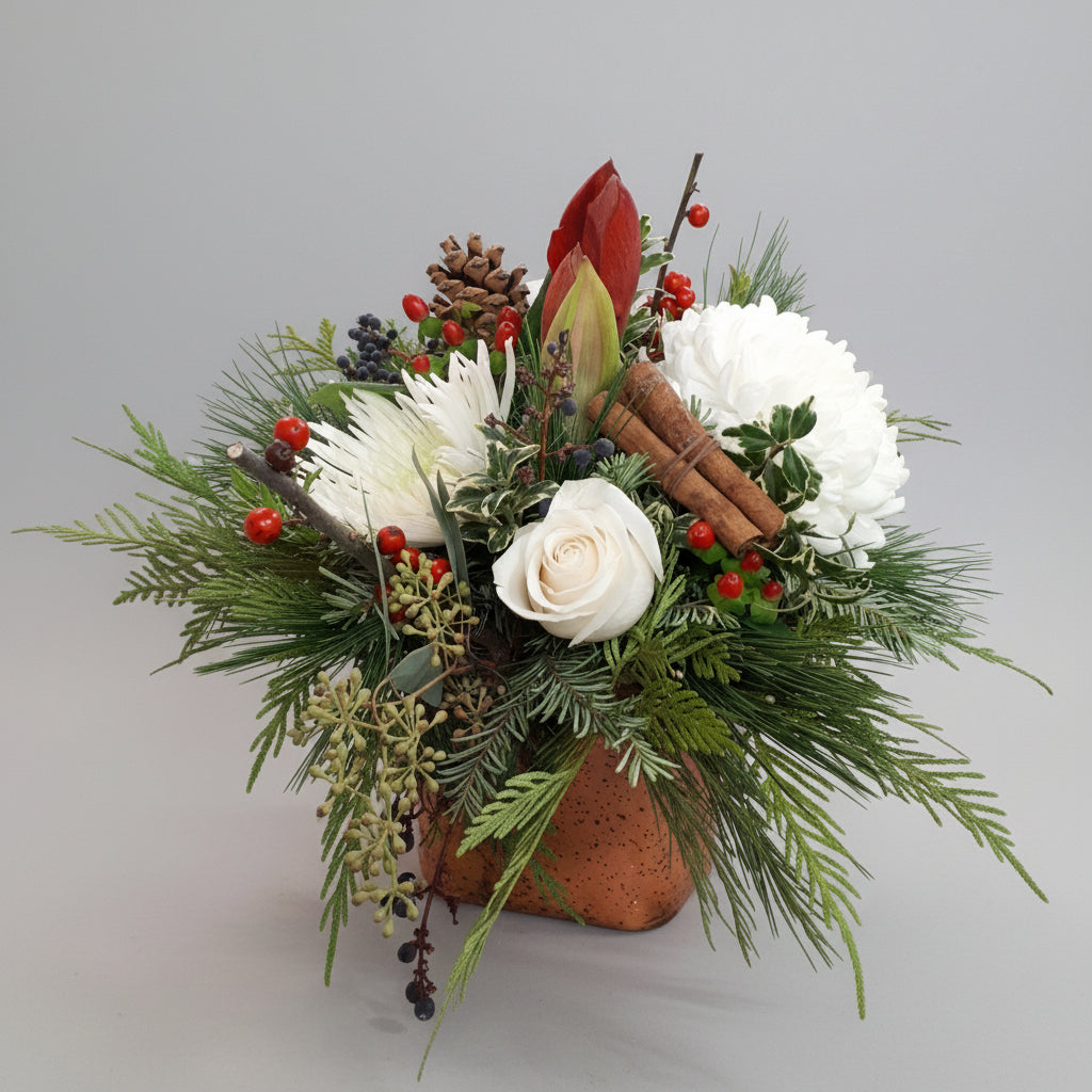 Winter Party Table Arrangement - random colour Amaryllis