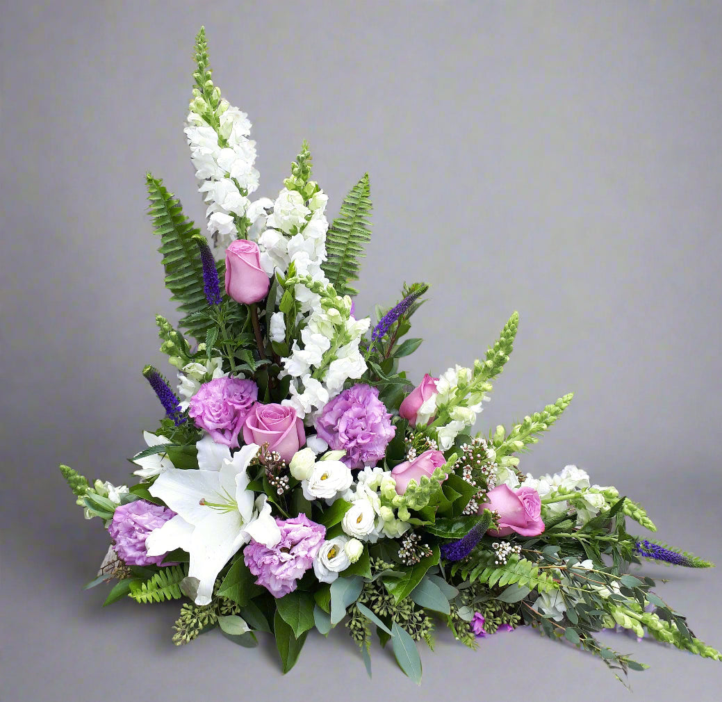 L-Shape Arrangement, White and Pink/Purple