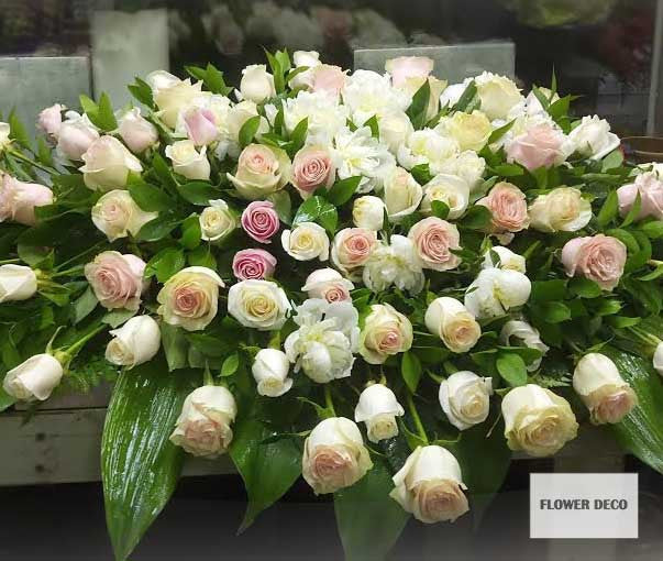 Casket Spray Pink and White Rose -closed