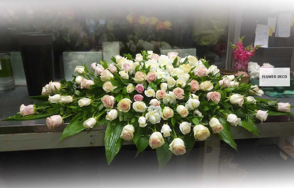 Casket Spray Pink and White Rose -closed