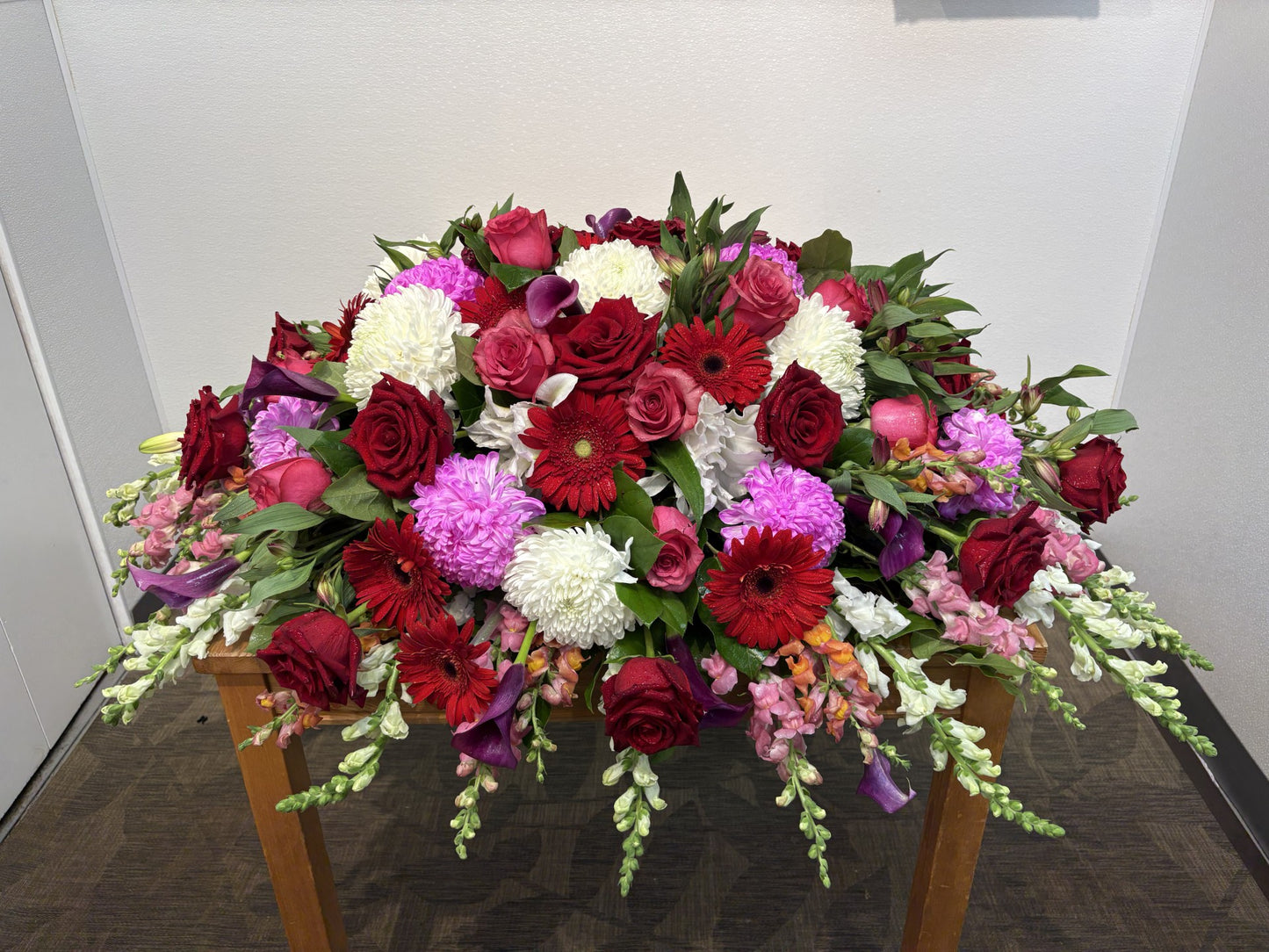 Casket Spray Red and Pink - open
