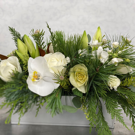 White winter Centerpiece - container may vary