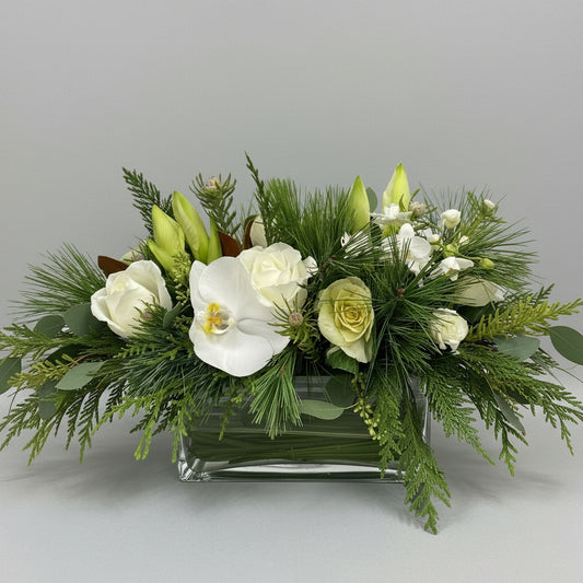 White winter Centerpiece - container may vary