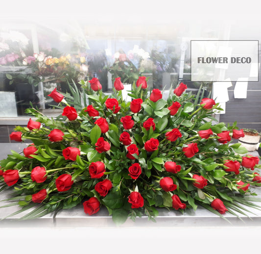 Casket Spray - Red Rose Burst Arrangement