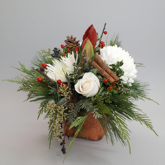 Winter Party Table Arrangement - random colour Amaryllis
