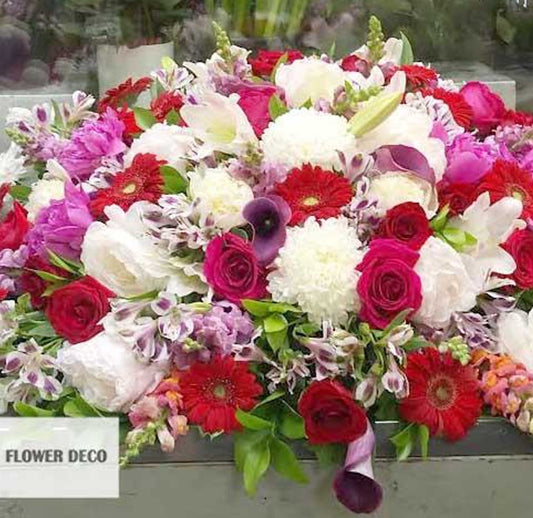 Casket Spray Red and Pink - open