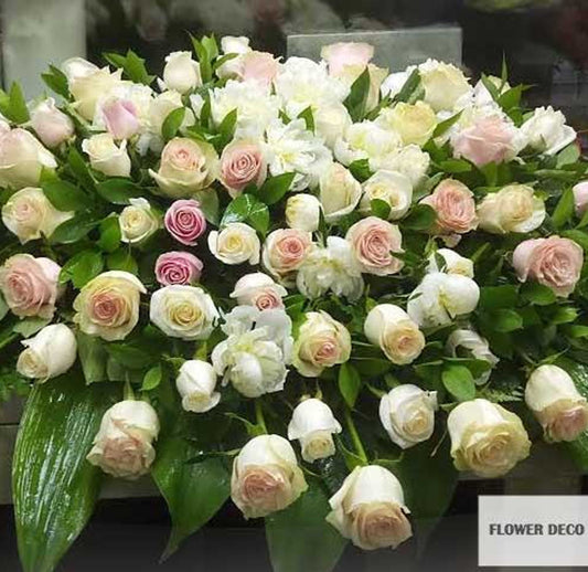 Casket Spray Pink and White Rose -closed